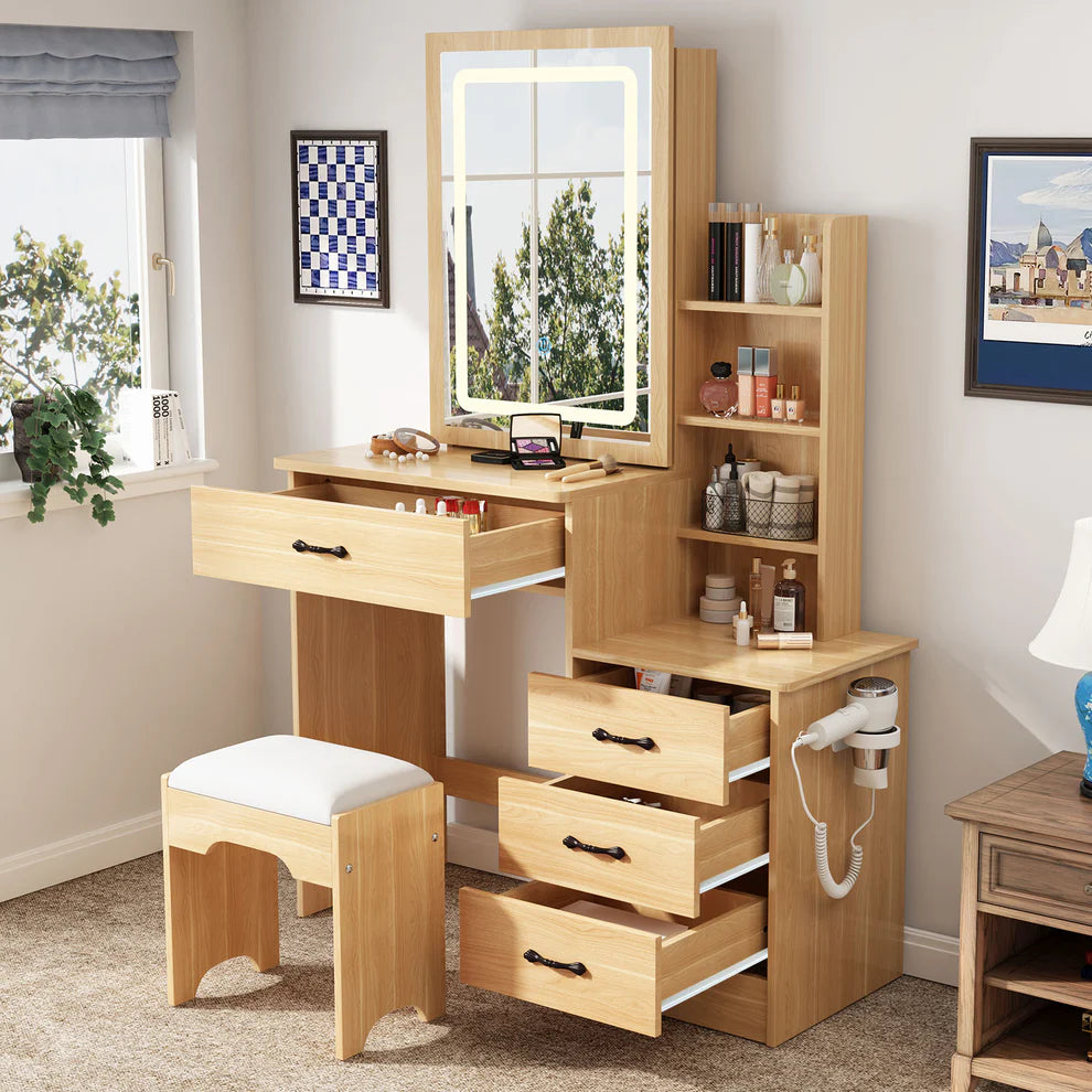 makeup dresser design JASIWAY Expandable Solid Wood Makeup Table Organizer Vanity with Rotating Top Length 36.22 / Length 29.53"