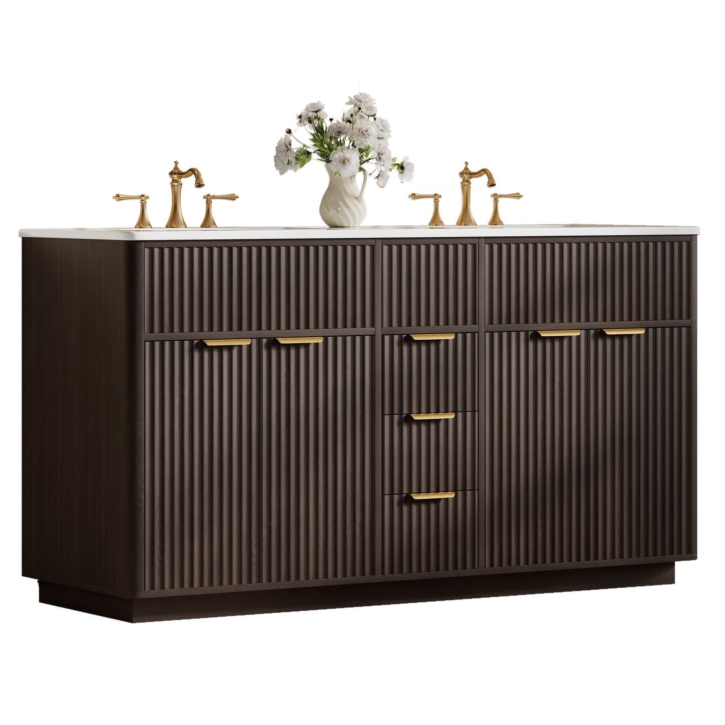 Modern Fluted Bathroom Vanity Collection - 60‘’-brown
