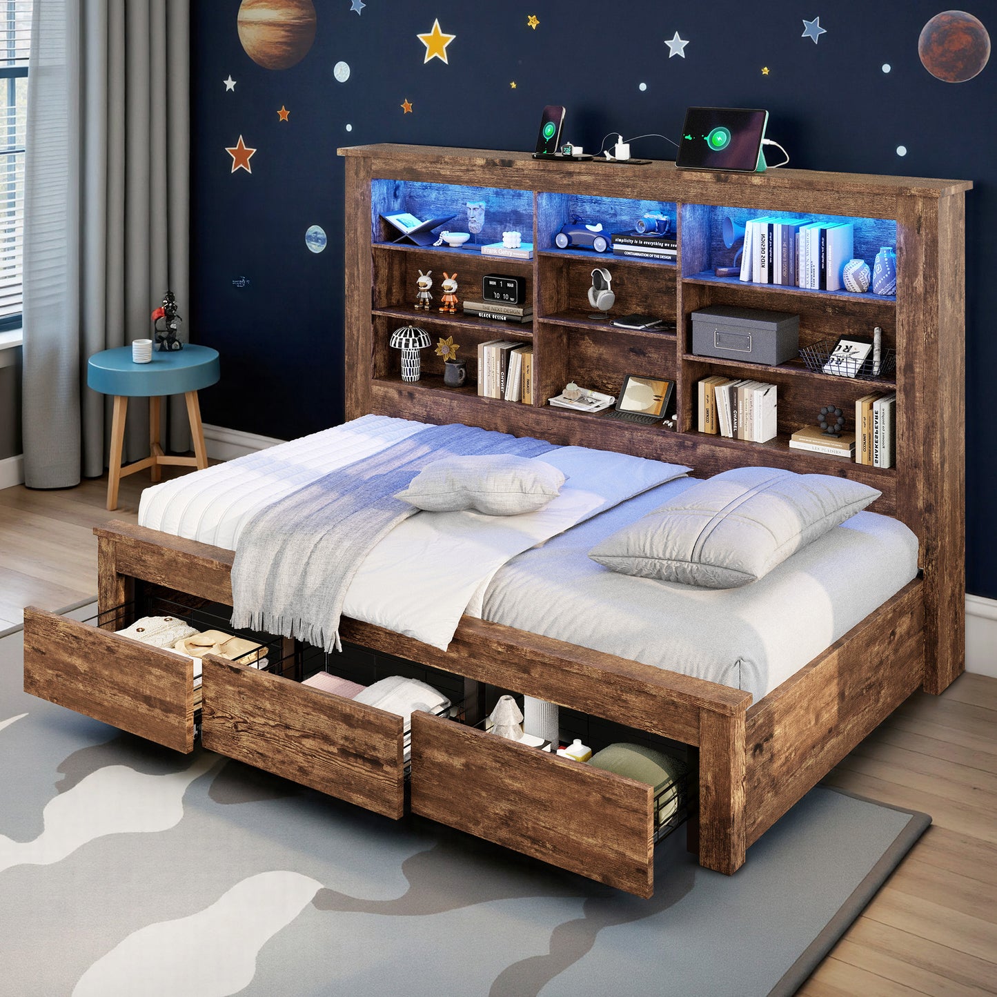 Beam Bed Frame Amerlife Twin / Rustic Dark Oak