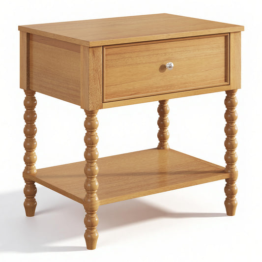 Spindle Solid Wood Nightstand Natural Wood / 1PC