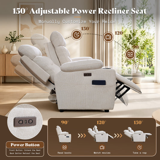 L-Shaped Power Reclining Sectional Sofa with Console-Loveseat with Console-Beige