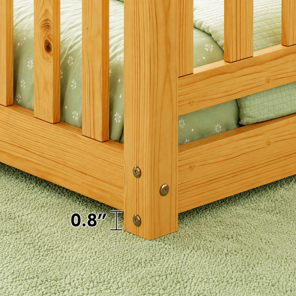 Solid Wood Toddler Floor Bed with Safety Rails