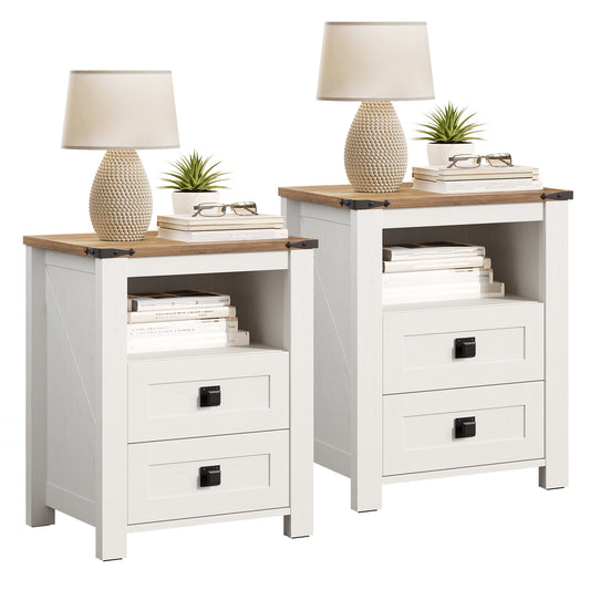 Hub Nightstand Set of 2 Amerlife White &Brown