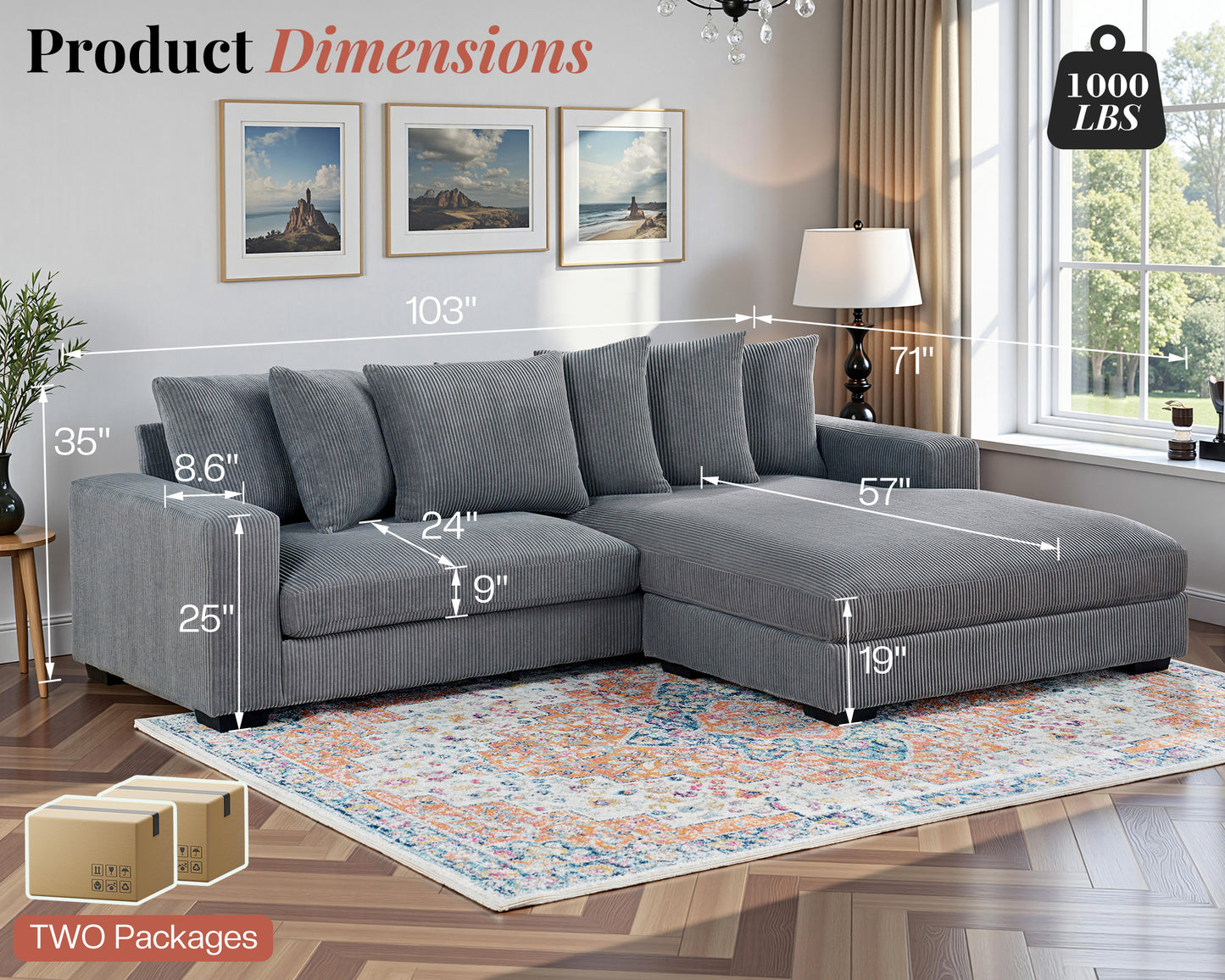 Oversized L-Shaped Cloud Sofa-Gray