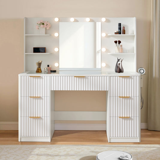Glow 47.2" Fluted Vanity Desk Amerlife White