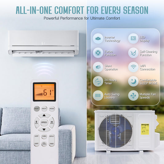 Whisper Ductless Mini Split AC and Heating System-12000BTU-115V