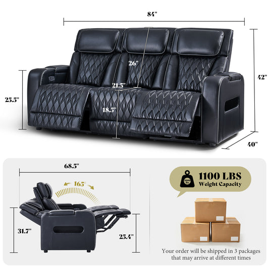 AMERLIFE Recliner Sofa with Zero Gravity, Home Theater Seating, Black