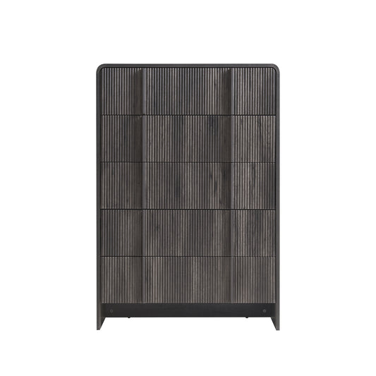 Grayon Fluted 5-Drawer Tall Dresser - Black