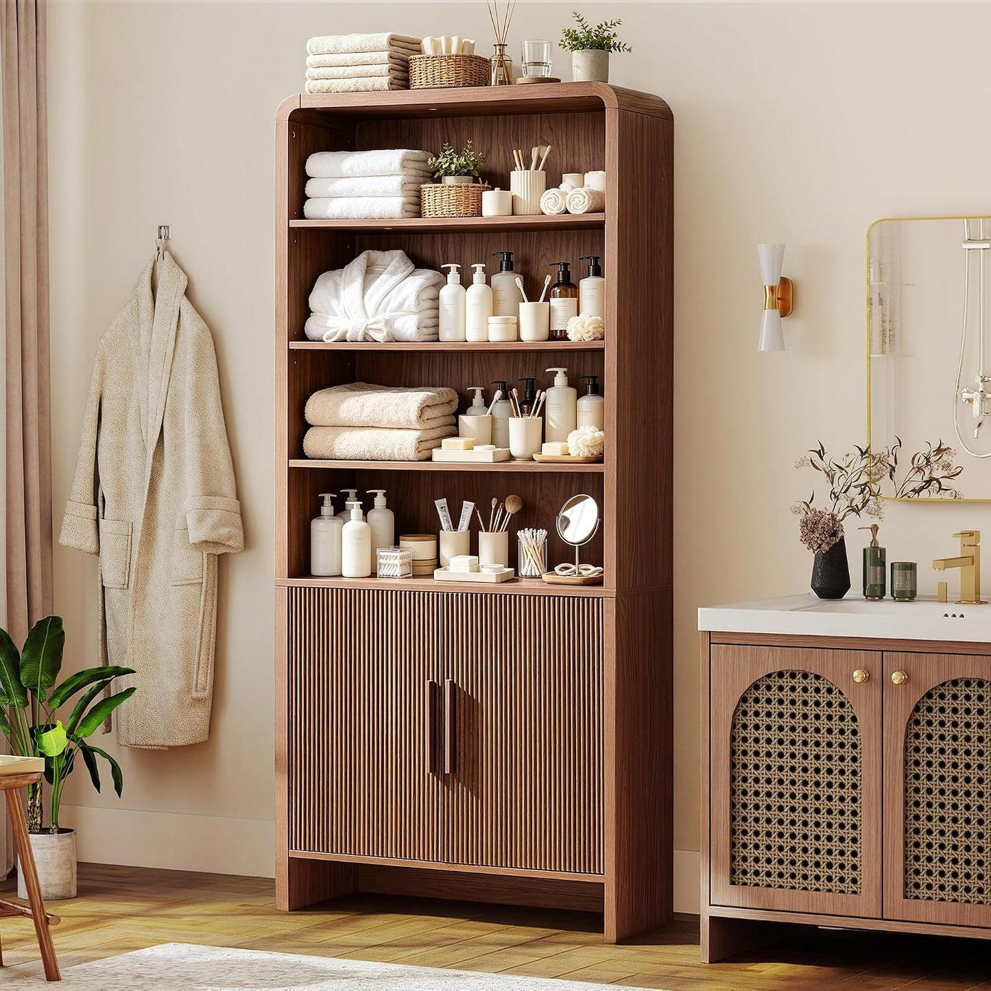 Arcova 71" Tall Fluted Bookshelf Amerlife Brown