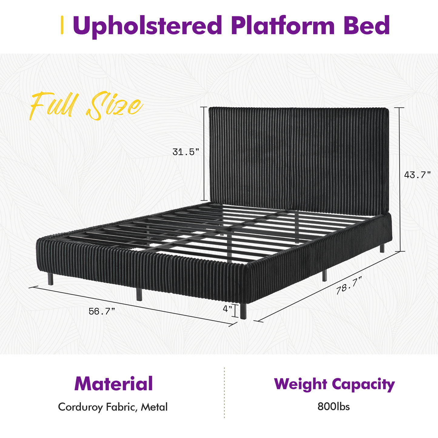 Velmure Corduroy Platform Bed Frame Full / Black