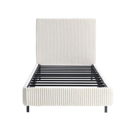 Velmure Corduroy Platform Bed Frame-Twin-Cream