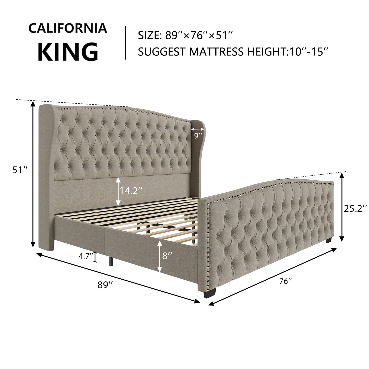 McCarthy California King Bed Frame Amerlife Beige