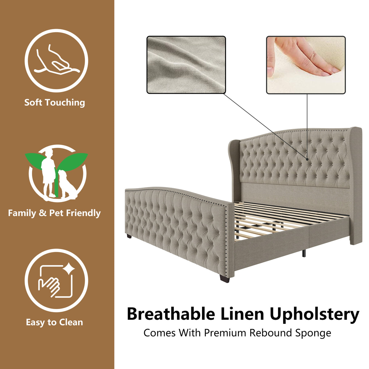 McCarthy King Bed Frame Amerlife Beige