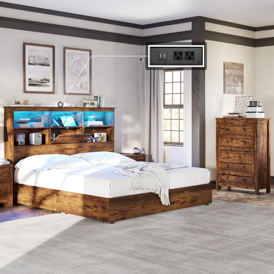 Camden Farmhouse Queen Bed & 5-Drawer Dresser Set Amerlife