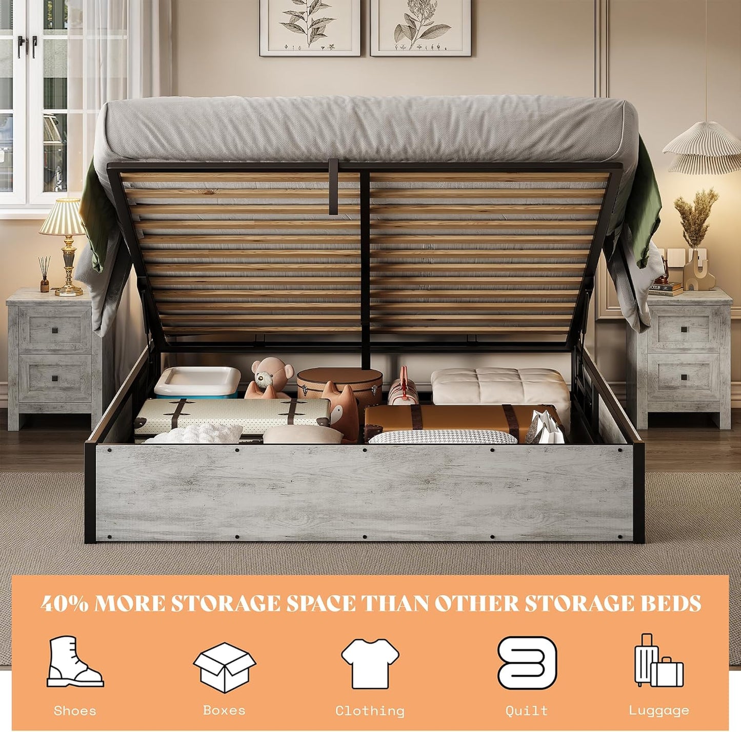 Cody Queen Lift Storage Bed Amerlife
