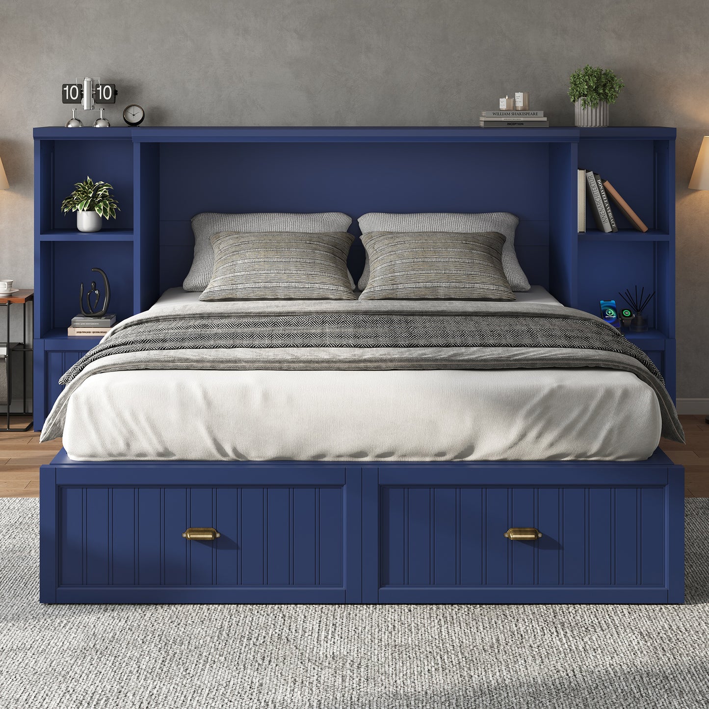 Slat Farmhouse Murphy Bed Amerlife Queen / Blue