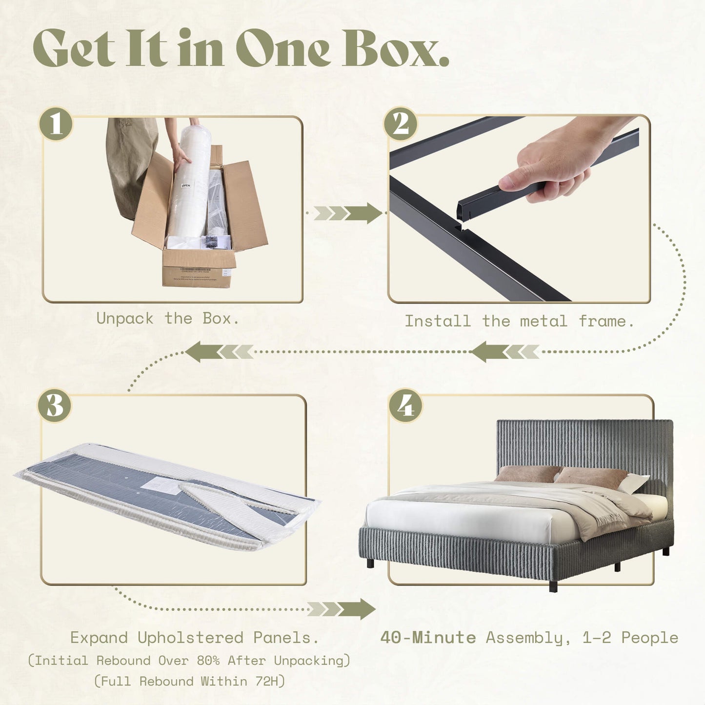 Velmure Corduroy Platform Bed Frame - K-Grey
