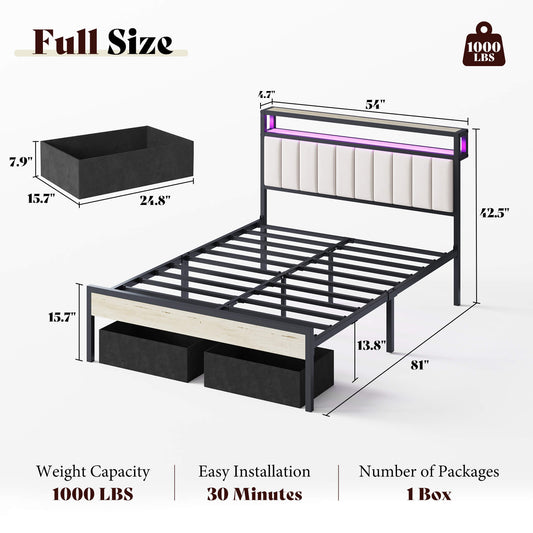 Veltrix LED Storage Velvet Bed Frame Amerlife Queen / White