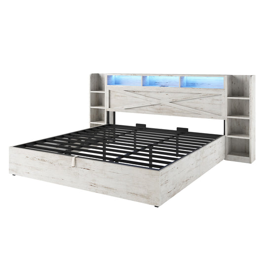 Porter Hydraulic Storage Bed Frame - King / White Birch