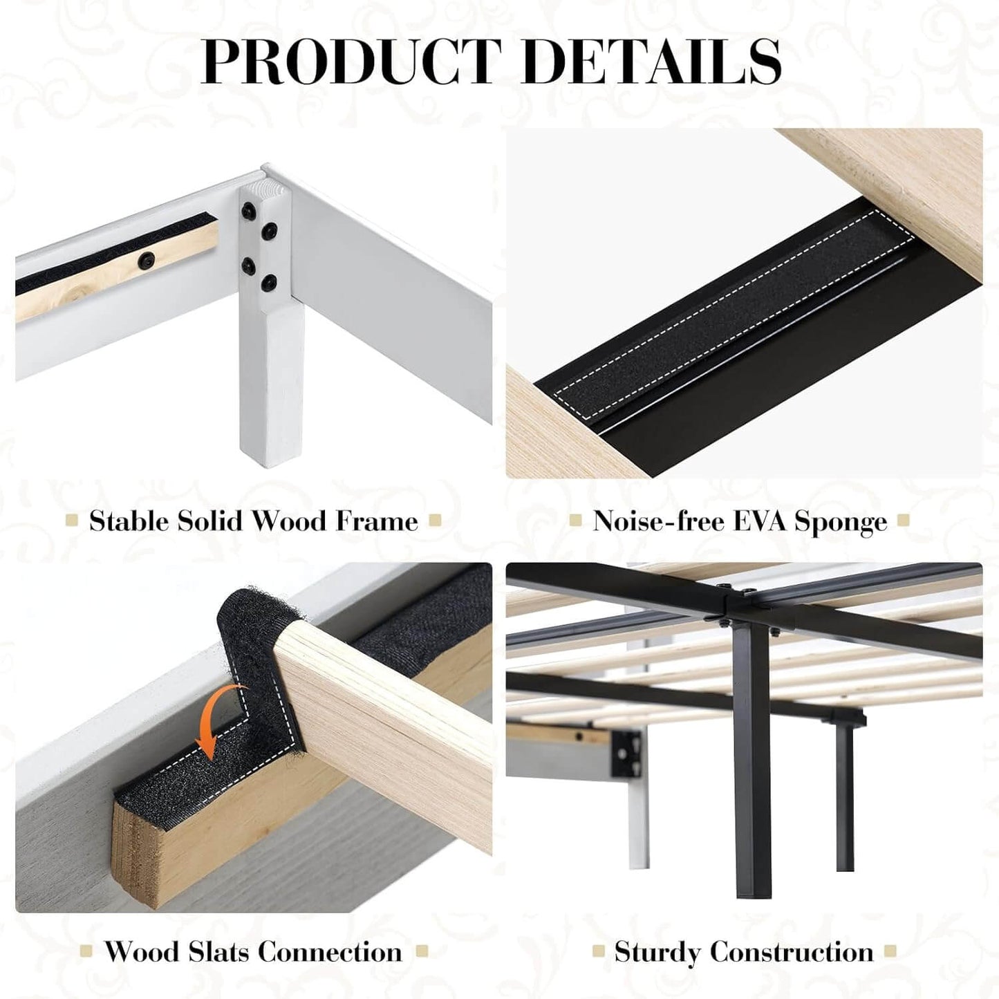 Lunel Queen Solid Wood Bed Frame-Antique White