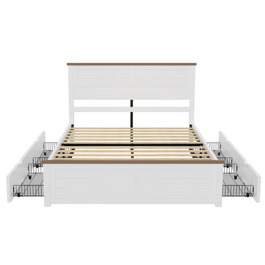Allerton Solid Wood Storage Bed Frame - Queen / Antique White