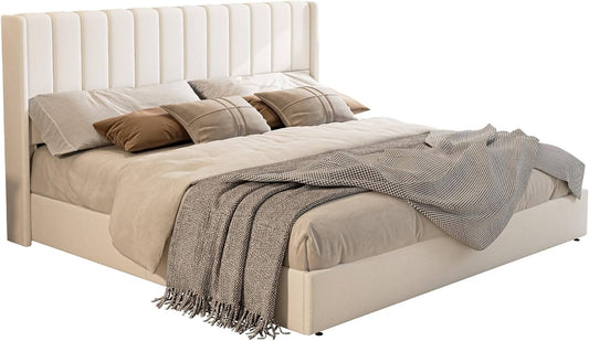 Brinley Lift Up Storage Bed Frame-Queen(White)