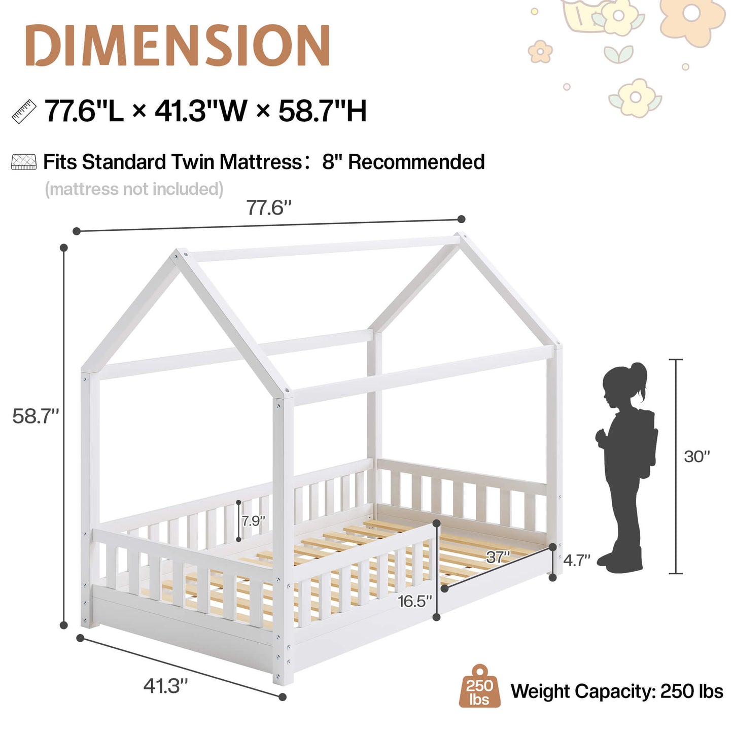 Jocisland Twin Montessori Kids House Bed - White