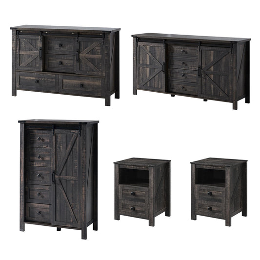 Farmhouse Bedroom Set with Storage Amerlife Black Oak