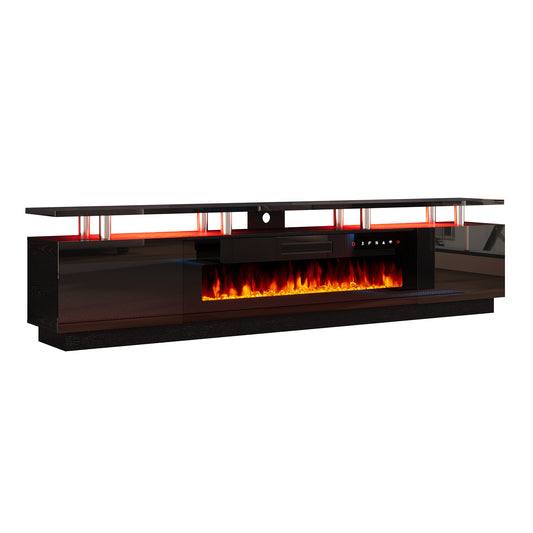 Sheer 90" Fireplace TV Stand Amerlife Black & Black