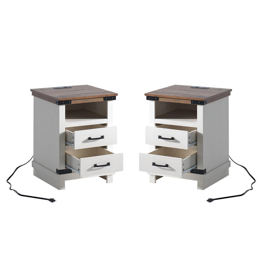 Lume Farmhouse Charging Nightstand Set Antique White