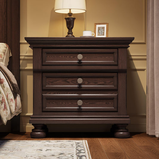 Bobbin Dark Solid Wood Nightstands-Brown-1 Piece