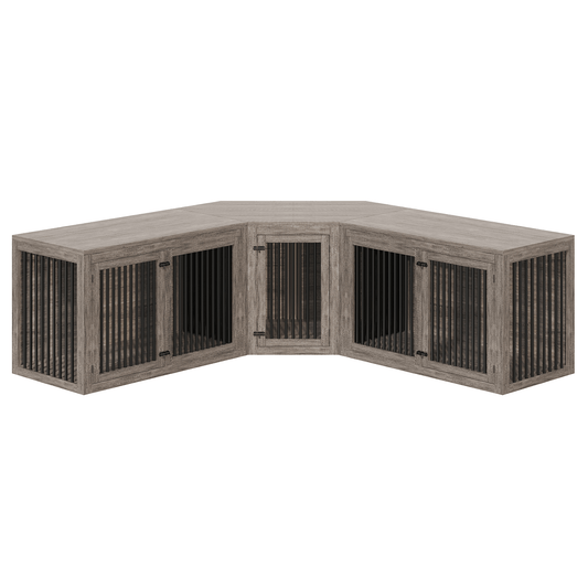 Quadro 3-in-1 Corner Dog Crate Amerlife Extra large (119") / Rustic Gray
