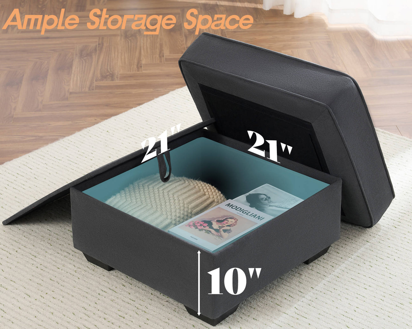 Chords Storage Ottoman - Chenille Charcoal Grey