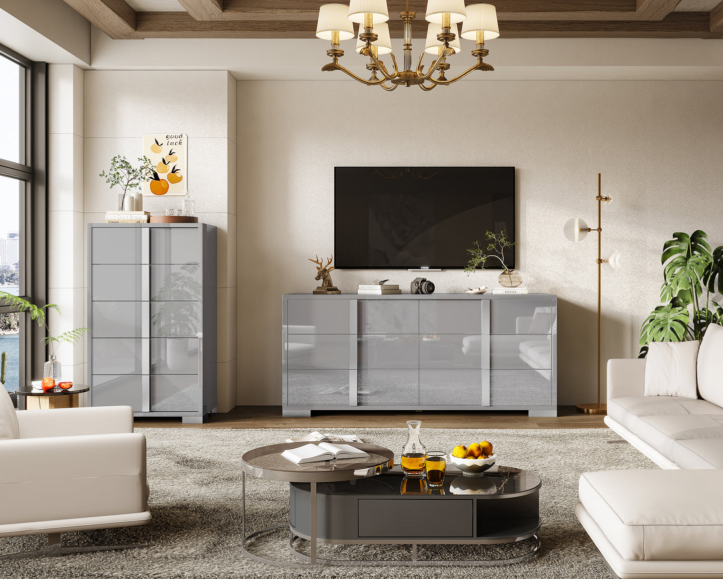 Lena 5-Drawers Dresser - Grey