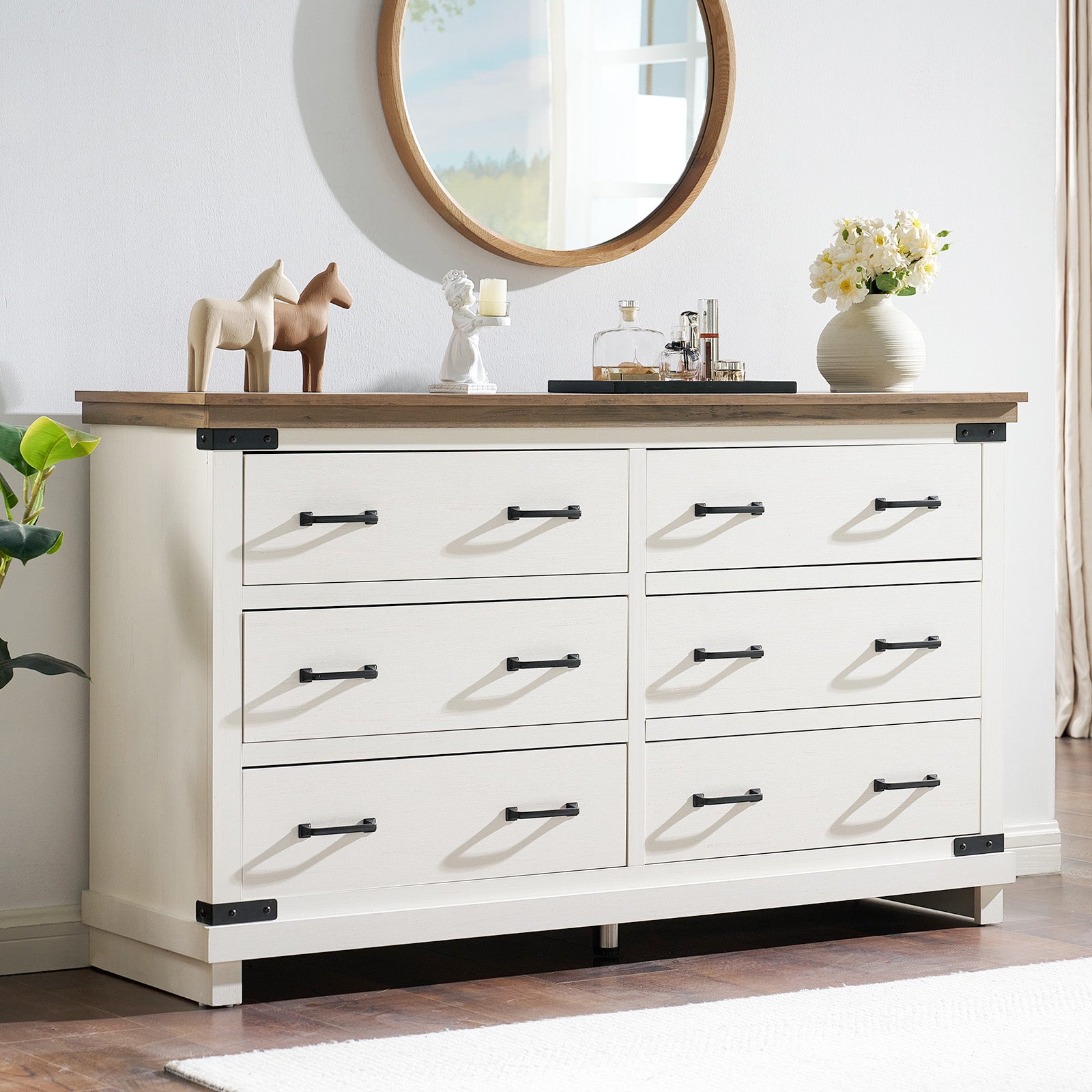 Amerlife Quin 6-Drawers Dresser Wood Farmhouse Bedroom Chests Heavy Duty Storage Closet