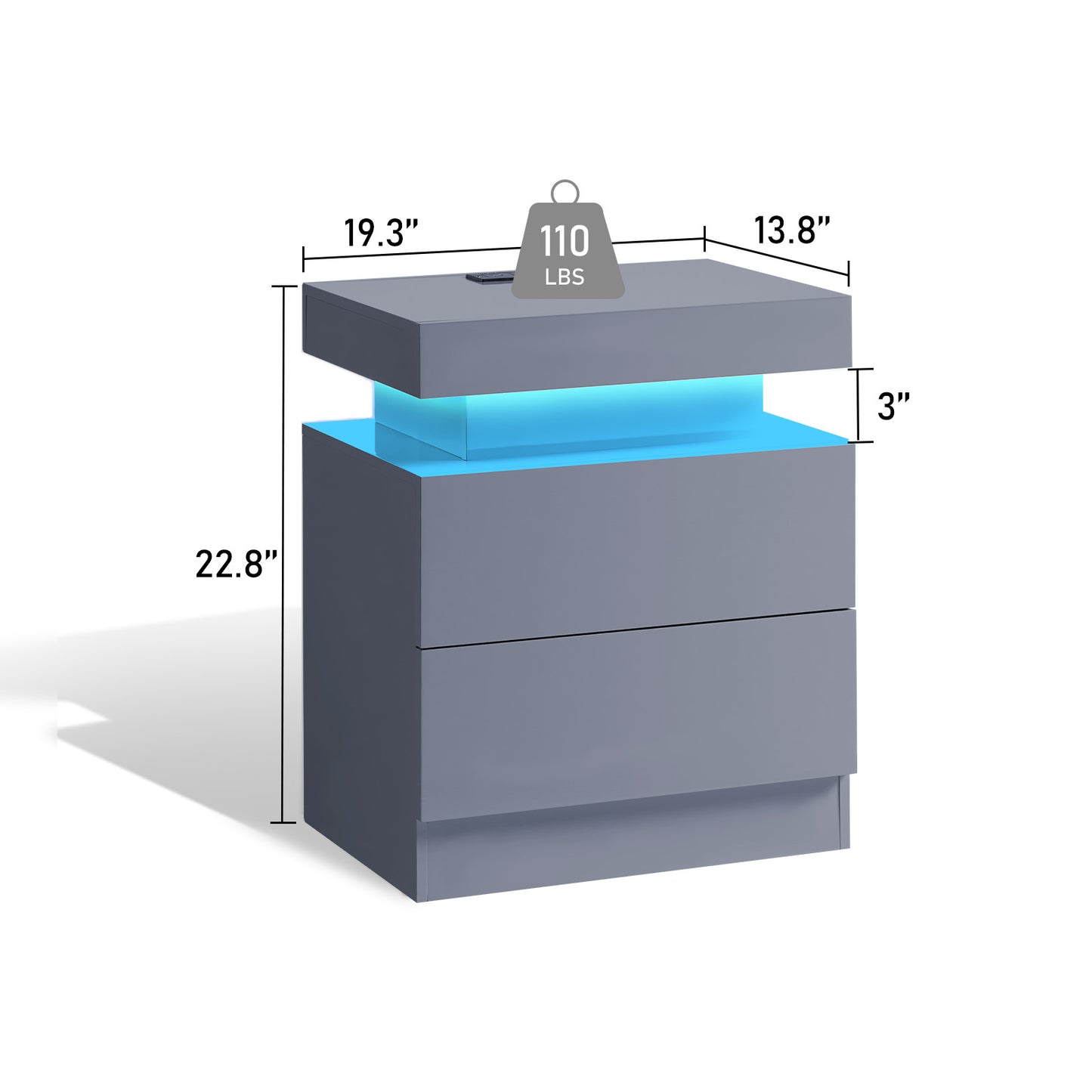 Dimmesdale Nightstands LED High Gloss - Grey