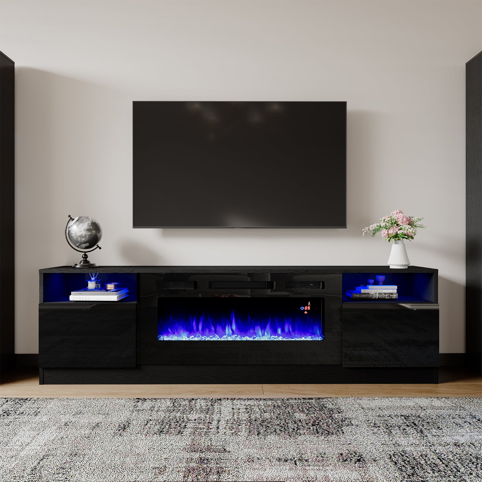 Amerlife Portal Fireplace TV Stand 80'' Modern Wood Texture