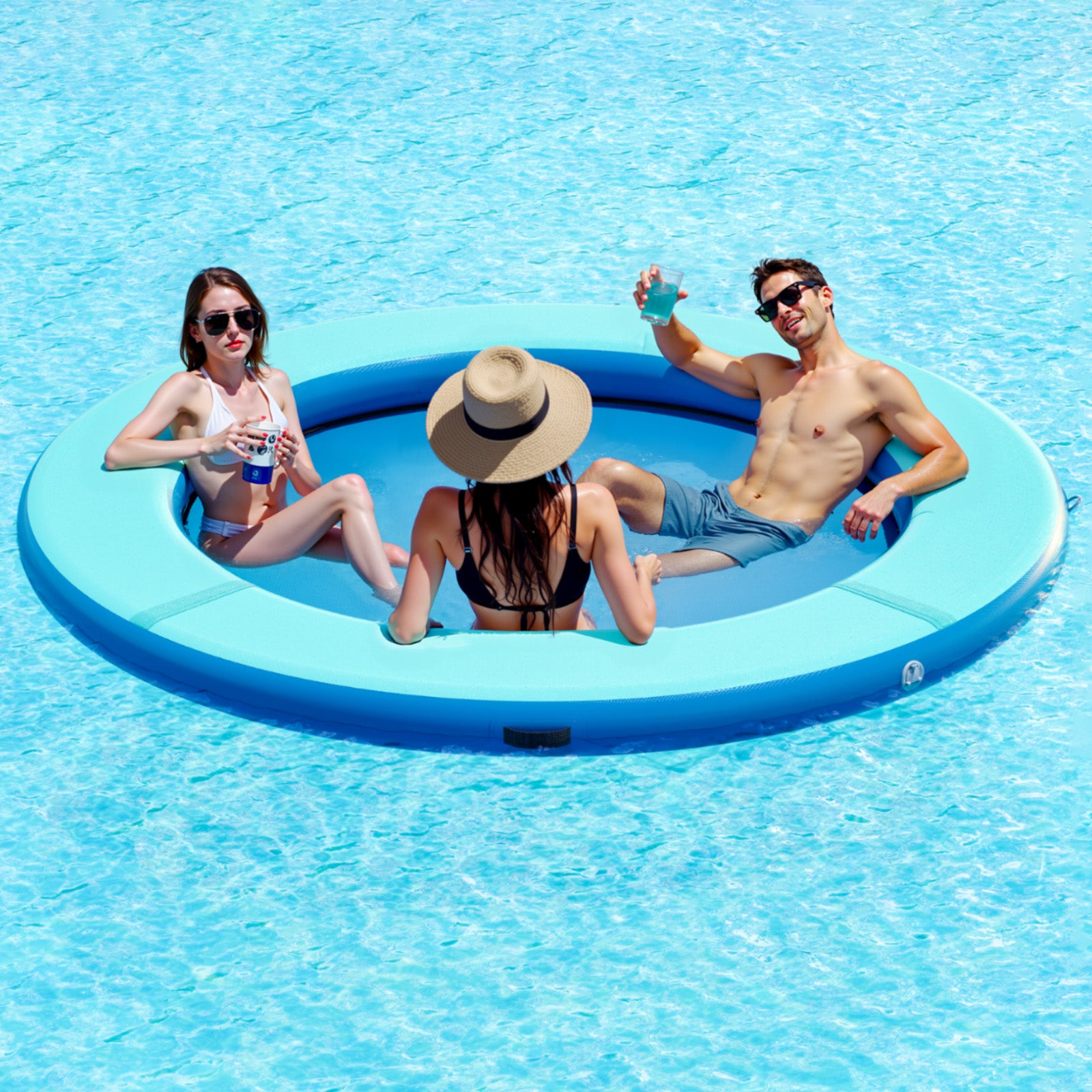 hängematte pool Amerlife Nixie Inflatable Water Hammock 4-8 People Lake Raft with Soft Ladder Hexagon Pool Float