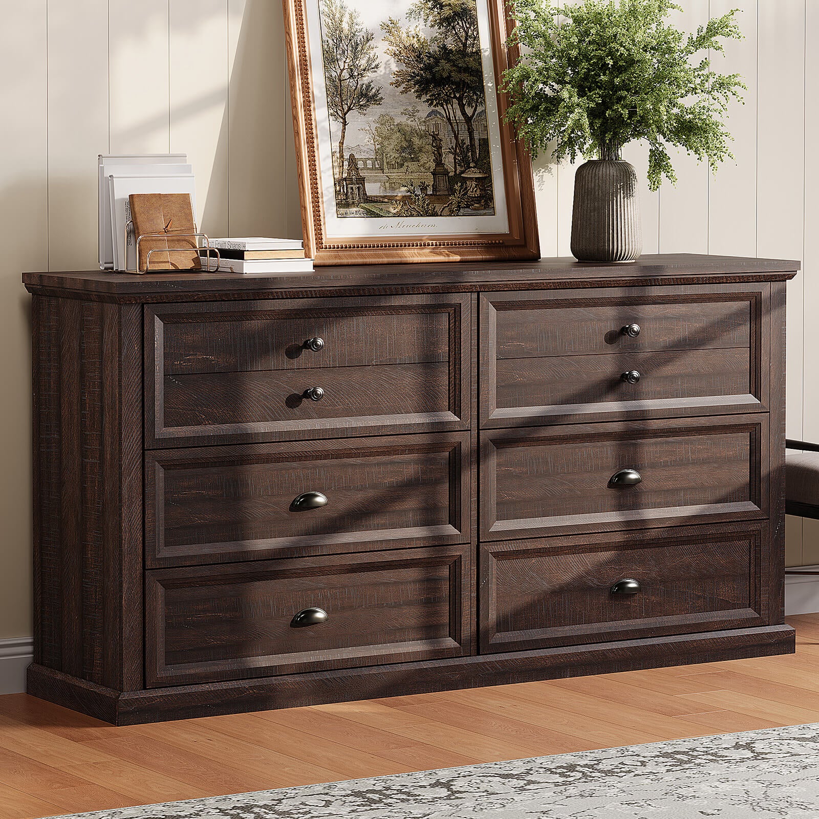 Dresser for Bedroom, Farmhouse 6 Drawer Dresser, TV Stand for Bedroom, Dressers & Chests of Drawers, Living Room Organizer with Storage Drawers – Amerlife Dresser for Bedroom, Farmhouse 6 Drawer Dresser, TV Stand for Bedroom, Dressers & Chests of Drawers, Living Room Organizer with Storage Drawers – Amerlife