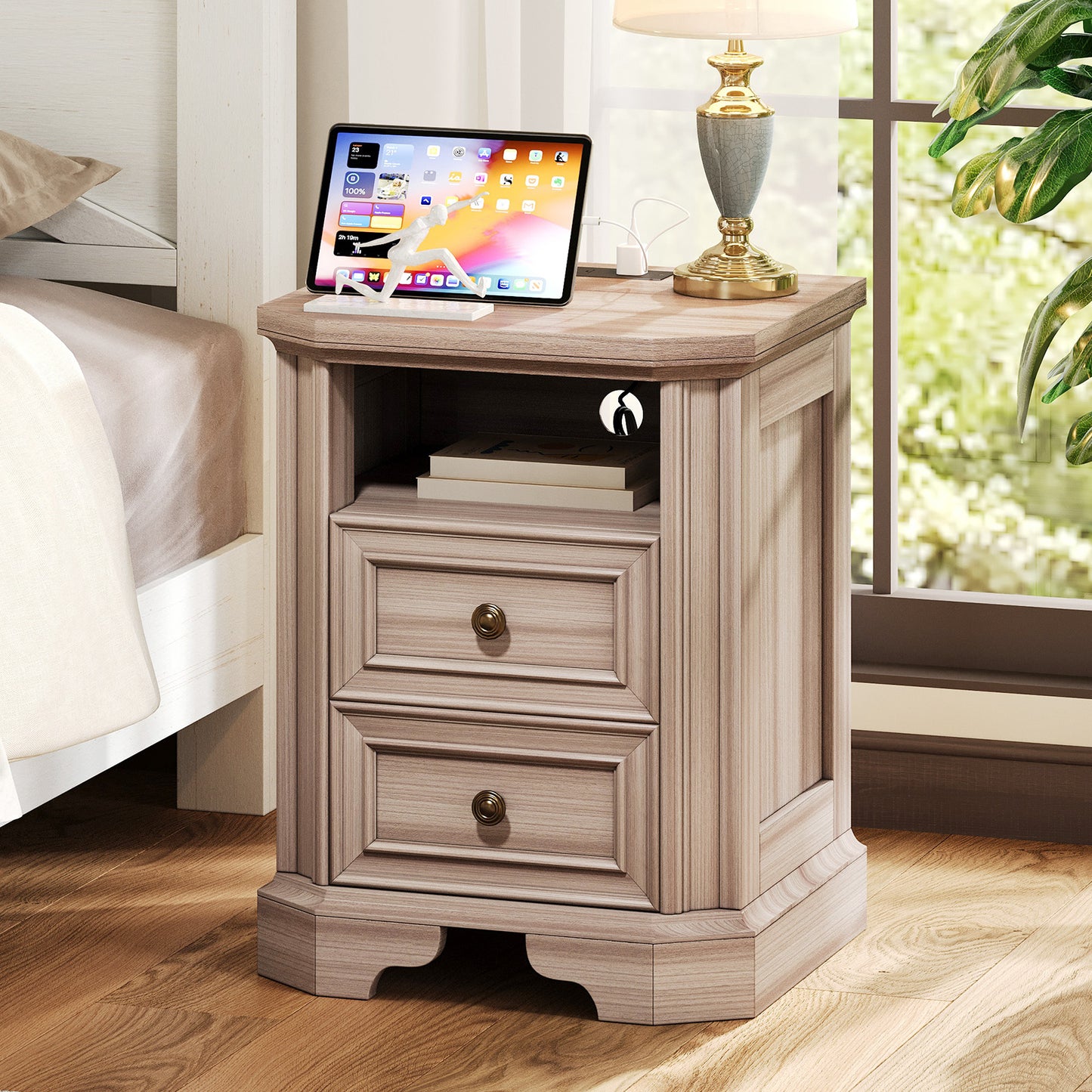 Somer Nightstand Bevel Shape - Single / Grey Walnut