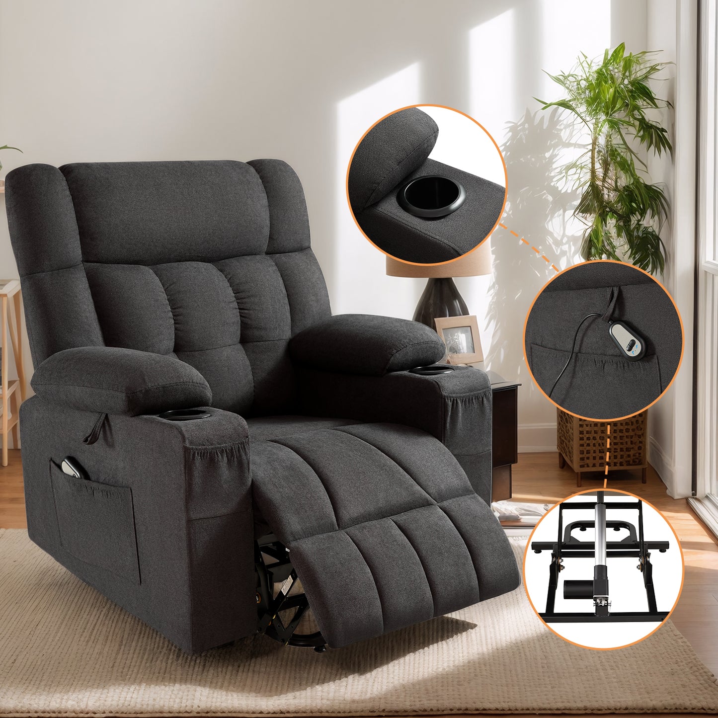 Elva Power Lift Recliner Chairs - Dark Grey