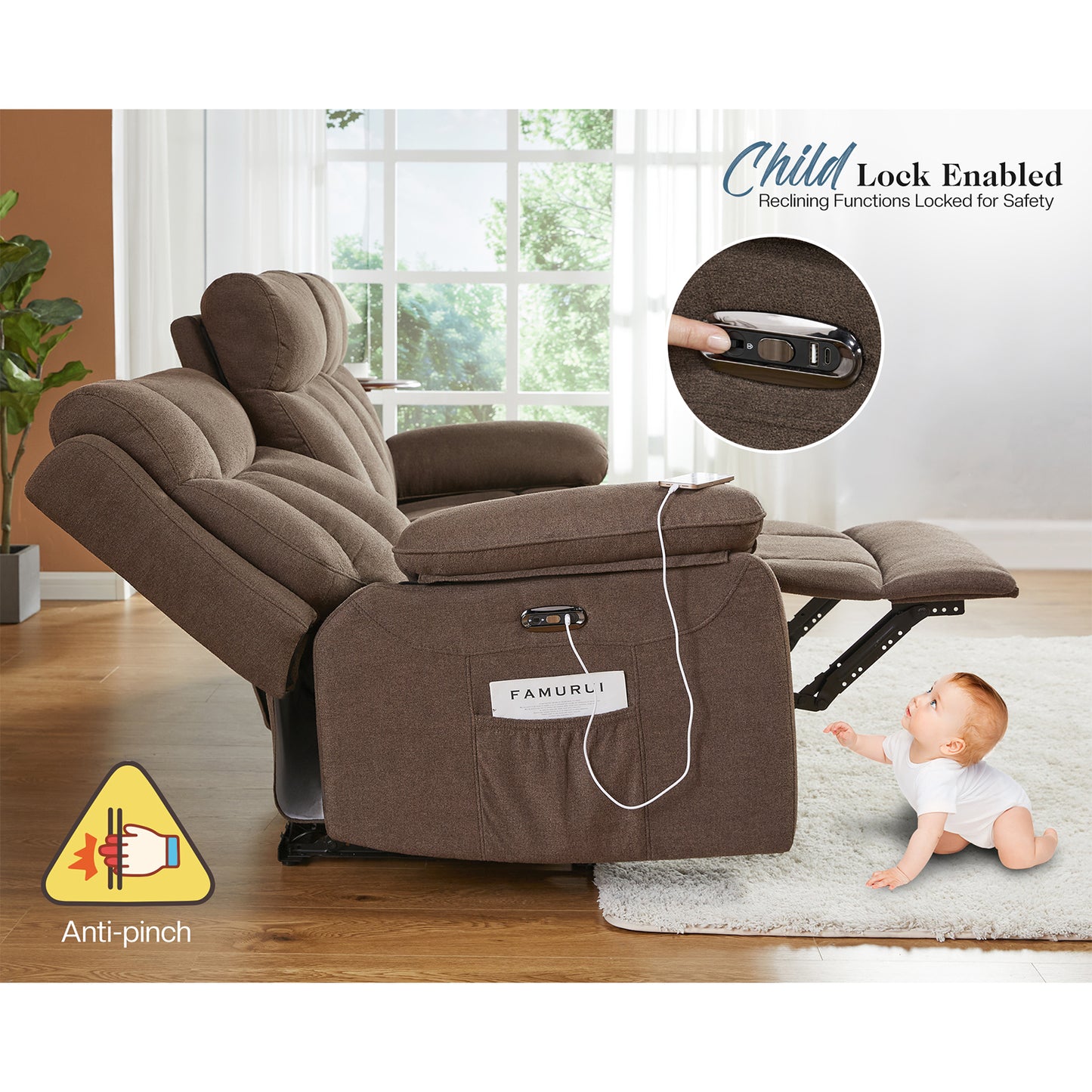 Mirage 80" Power Reclining Sofa - Brown