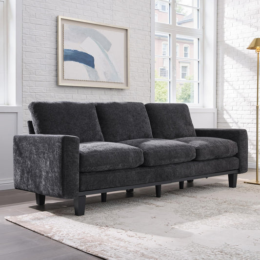 Rigid Modern 3-Seater Deep Seat Sofa Chenille Gray