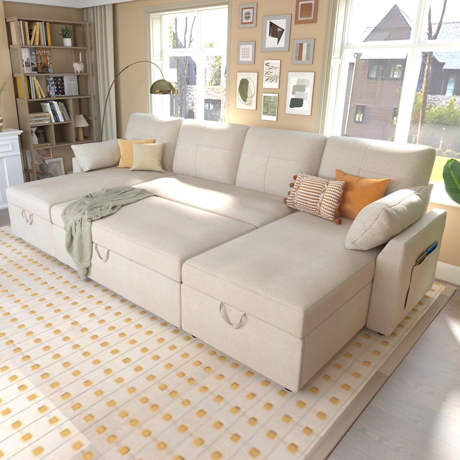 Amerlife Easton Sleeper Sofa Oversized Living Room Storage Chaise 2 in 1