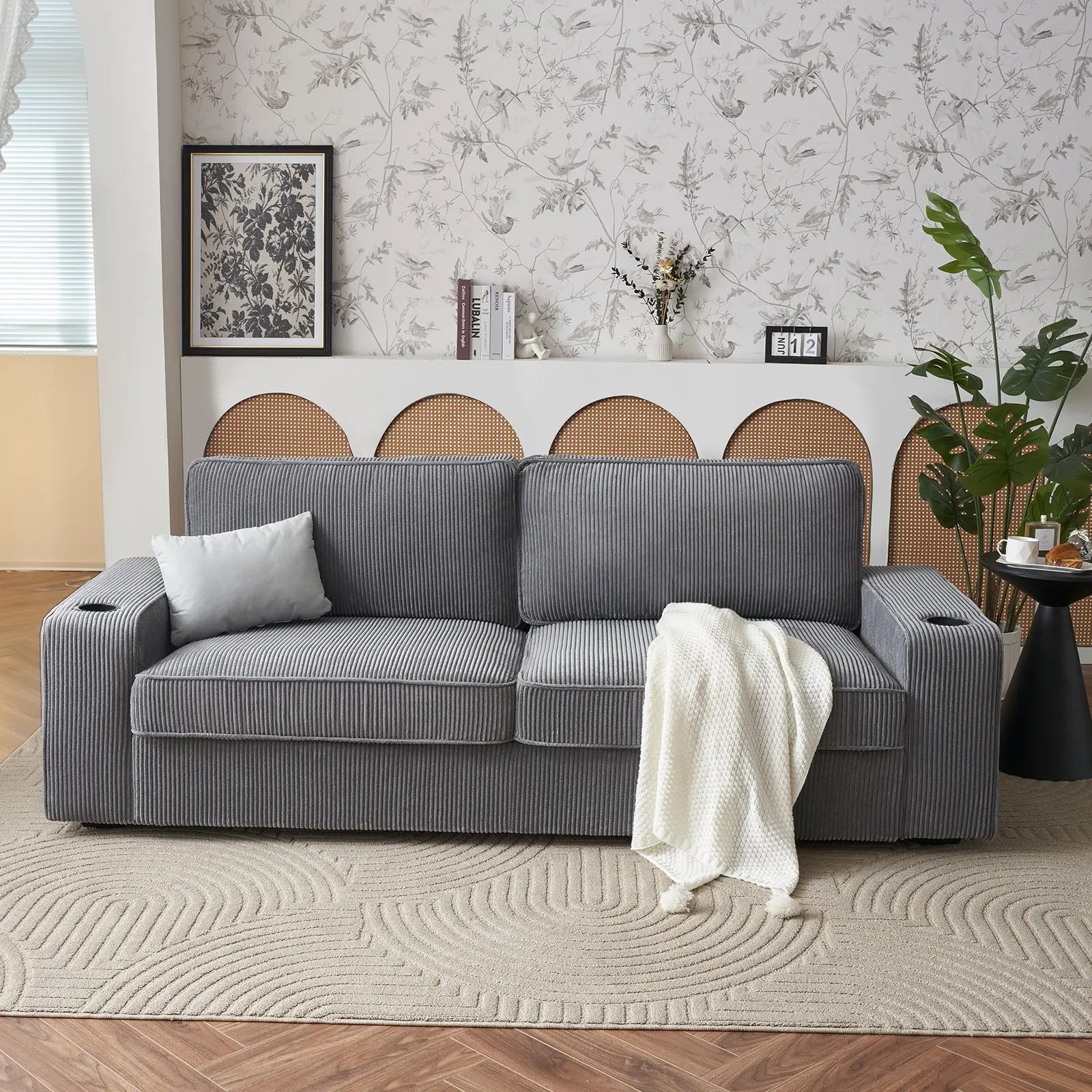 Amerlife Chords Modern Modular Sectional Sleeper Sofa 89 Inch Deep Seat Modular Sectional Sleeper Sofa Couch with USB Charging Ports Cup Holders