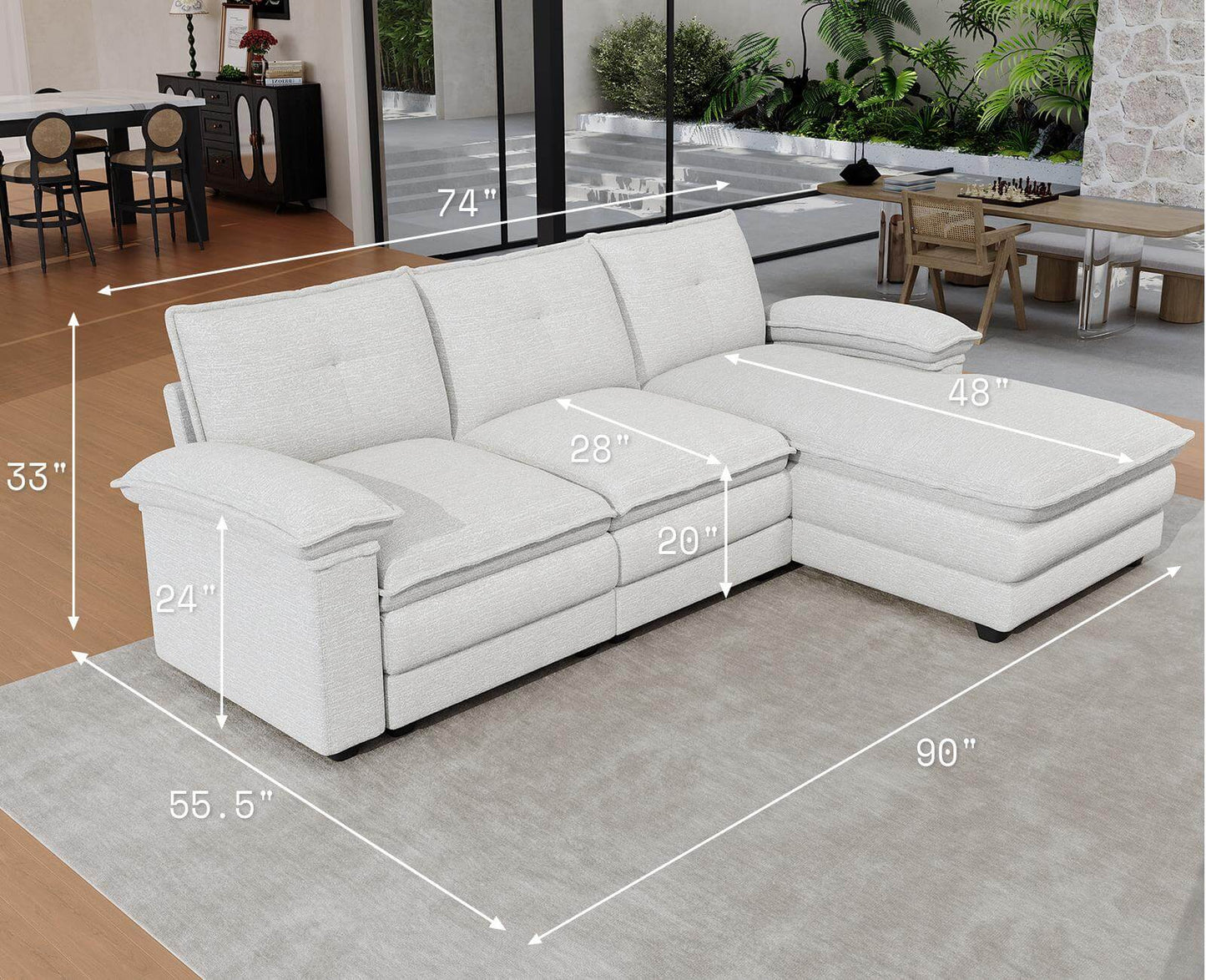 Earl Oversized Chenille Sectional Sofa - Beige