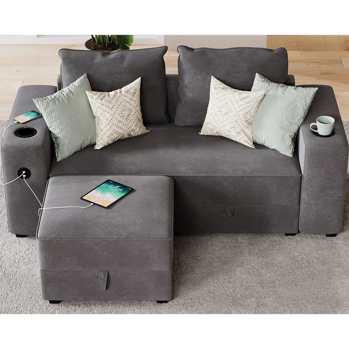 Armrests & One Ottoman / Grey