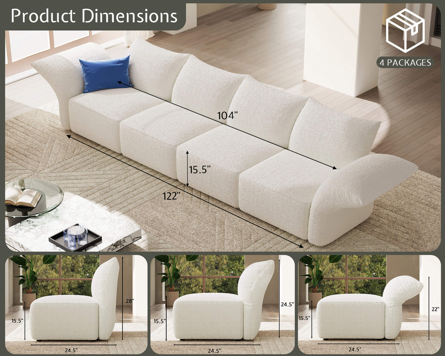 Brakt 122-Inch Modular Sectional Sofa - White