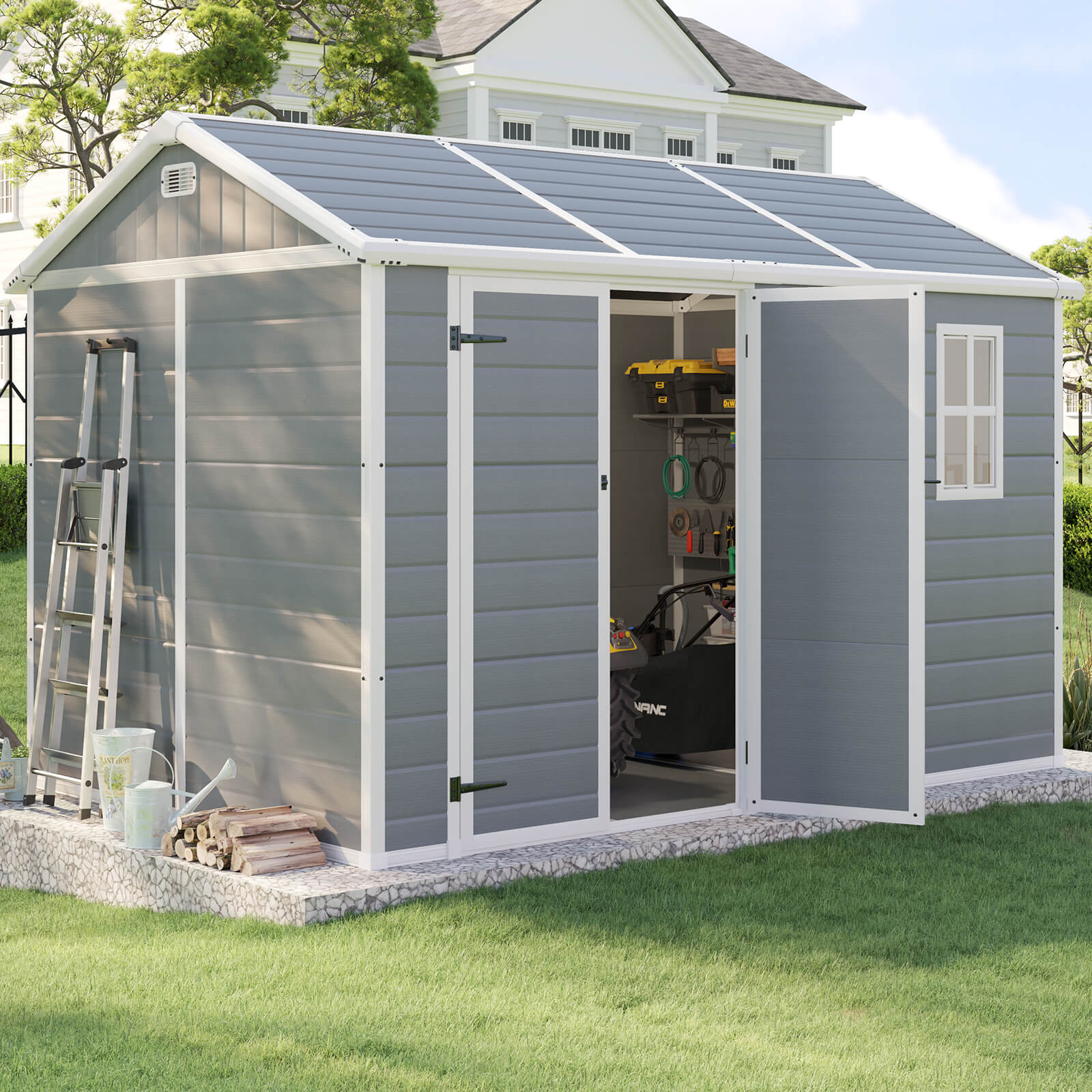 thumbnail image 2 of Resin Shed U-HOMY 8 X 8 FT Resin Outdoor Storage , Outdoor Storage Shed Floor Outdoor Storage Tool Shed Windows Lockable Door Resin Garden Shed Lawnmower Bike Pool Supply Shed With Floor 2 of 13
