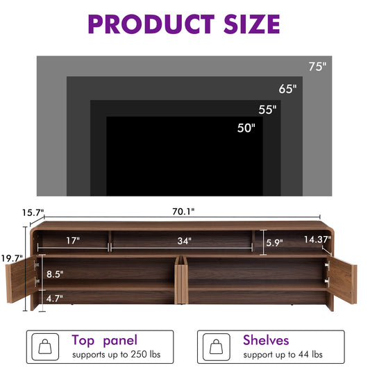 Lignara Modern Fluted 70" TV Stand -Brown